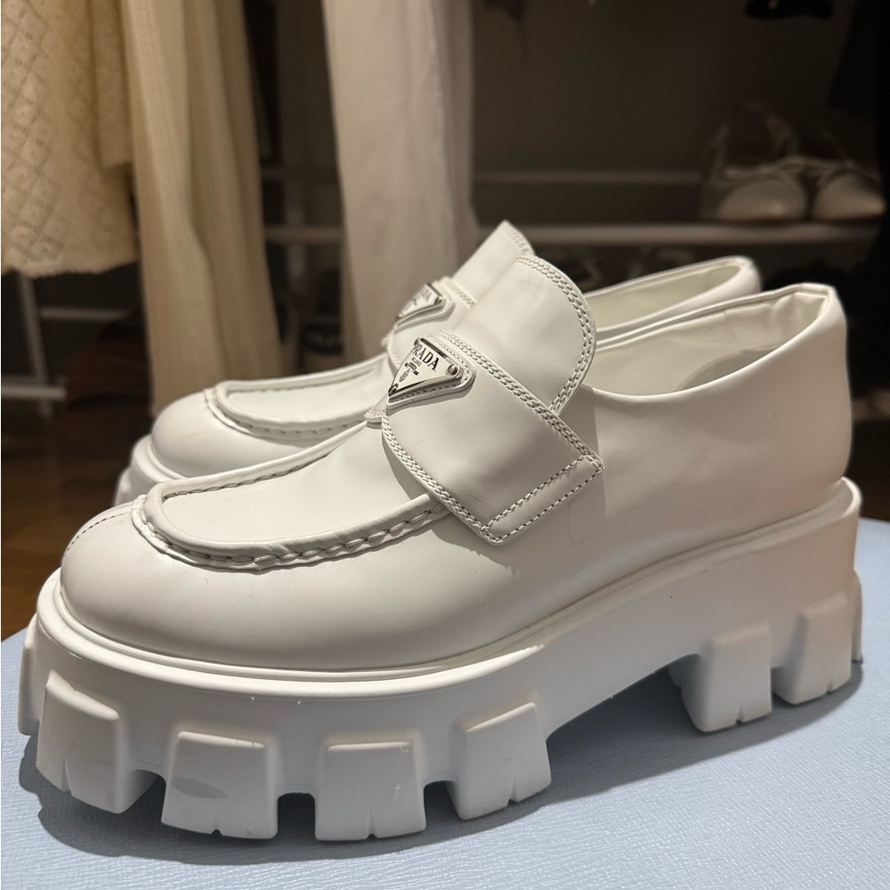 Prada White Chunky Platform Loafers with Silver Hardware - Picture 4 of 8